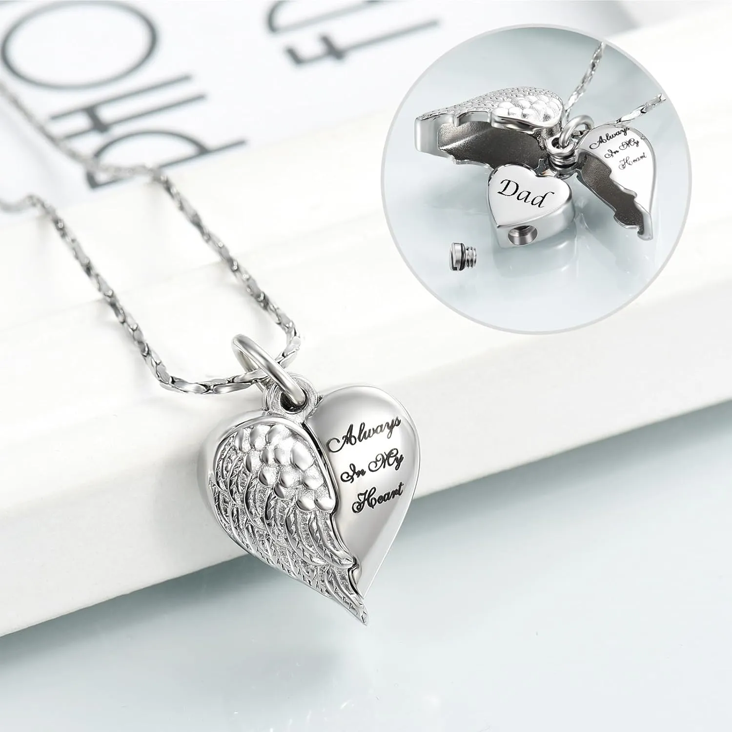 Imrsanl Cremation Jewelry for Ashes Heart Urn Necklace Pendants Ashes for Women Men Family Keepsake Memorial Angel Wing with Charm Heart for Loved Ones