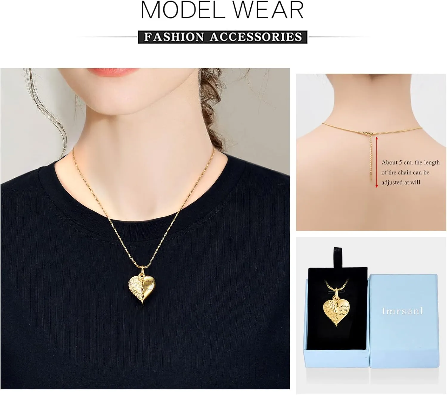 Imrsanl Cremation Jewelry for Ashes Heart Urn Necklace Pendants Ashes for Women Men Family Keepsake Memorial Angel Wing with Charm Heart for Loved Ones