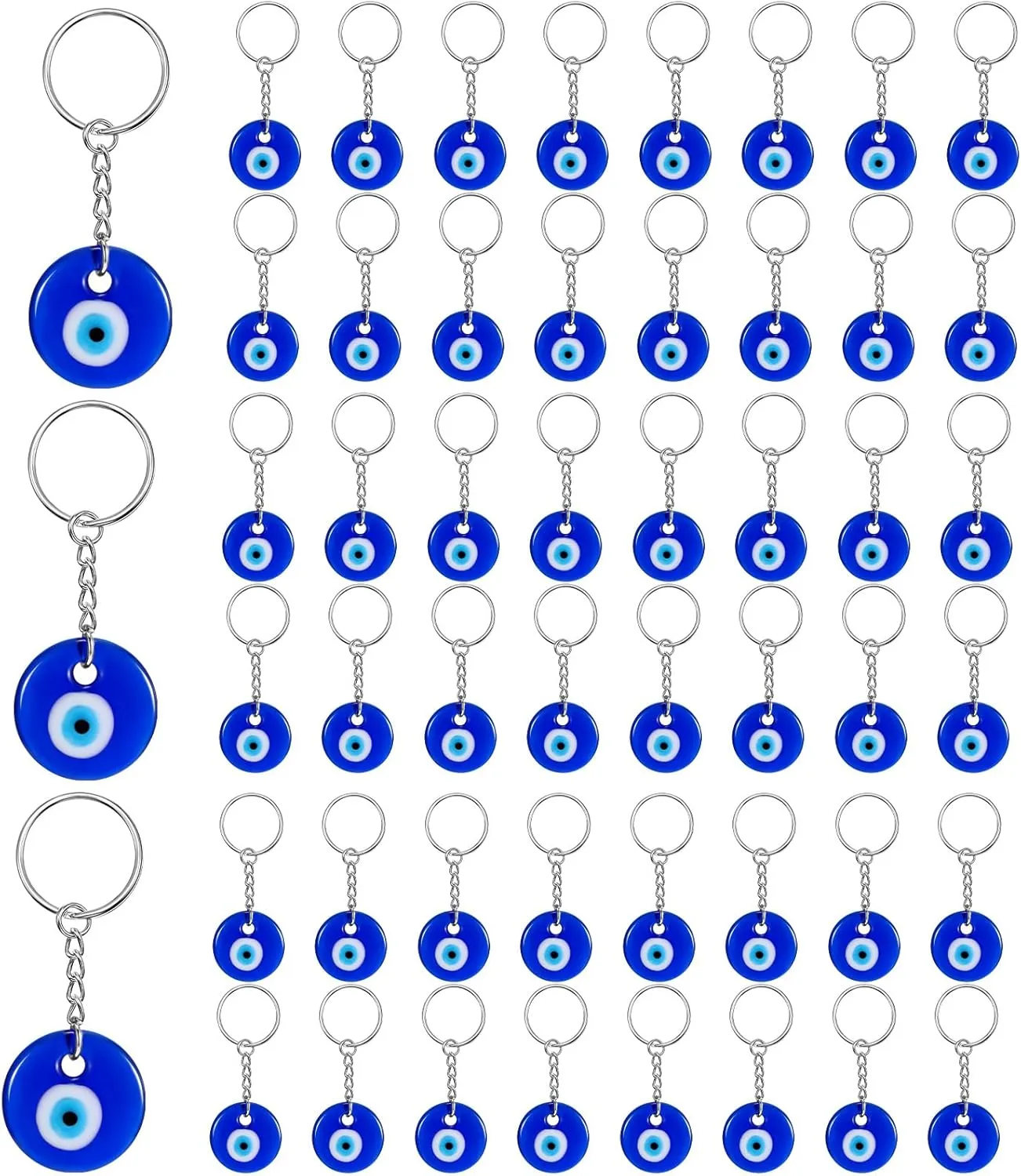 Inbagi 50 Pcs Turkish Blue Evil Eye Keychains Charms Decor Pendants Crafting Glass Keychain with Keyring Hanging Ornament Blessing Accessories Amulet for Good Luck