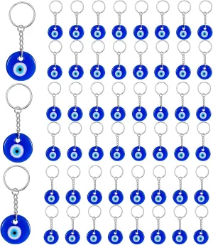 Inbagi 50 Pcs Turkish Blue Evil Eye Keychains Charms Decor Pendants Crafting Glass Keychain with Keyring Hanging Ornament Blessing Accessories Amulet for Good Luck