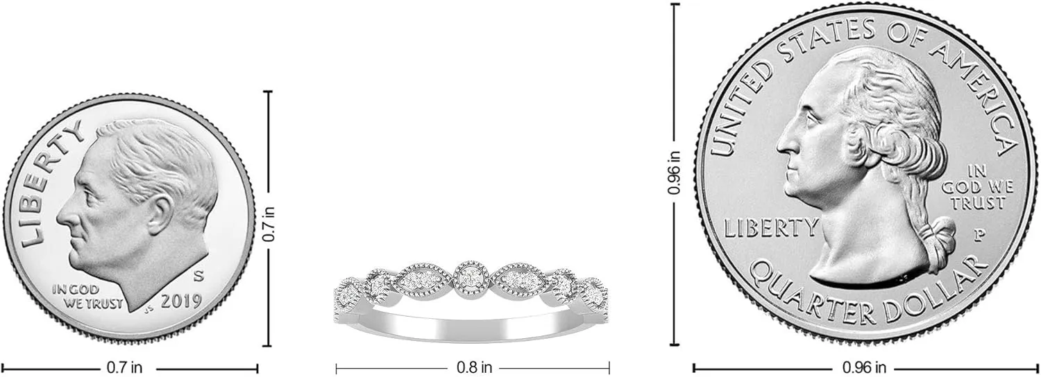 Inspereza 1/10 Carat 10kt Gold Round Diamond Petite Milgrain Wedding Anniversary Stackable Band. (H-I Color, I2-I3 Clarity)