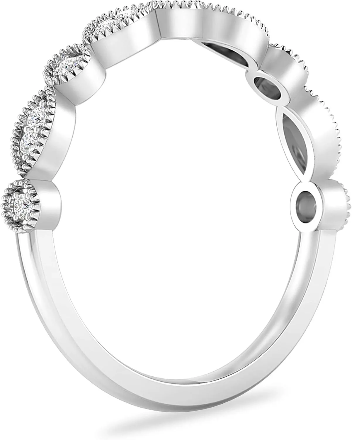 Inspereza 1/10 Carat 10kt Gold Round Diamond Petite Milgrain Wedding Anniversary Stackable Band. (H-I Color, I2-I3 Clarity)