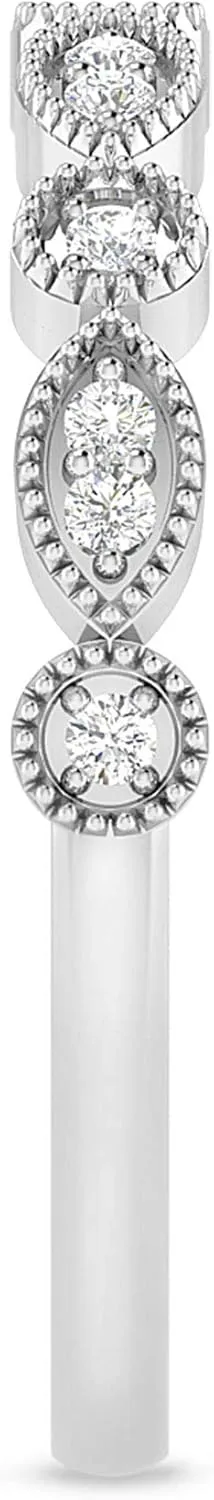 Inspereza 1/10 Carat 10kt Gold Round Diamond Petite Milgrain Wedding Anniversary Stackable Band. (H-I Color, I2-I3 Clarity)