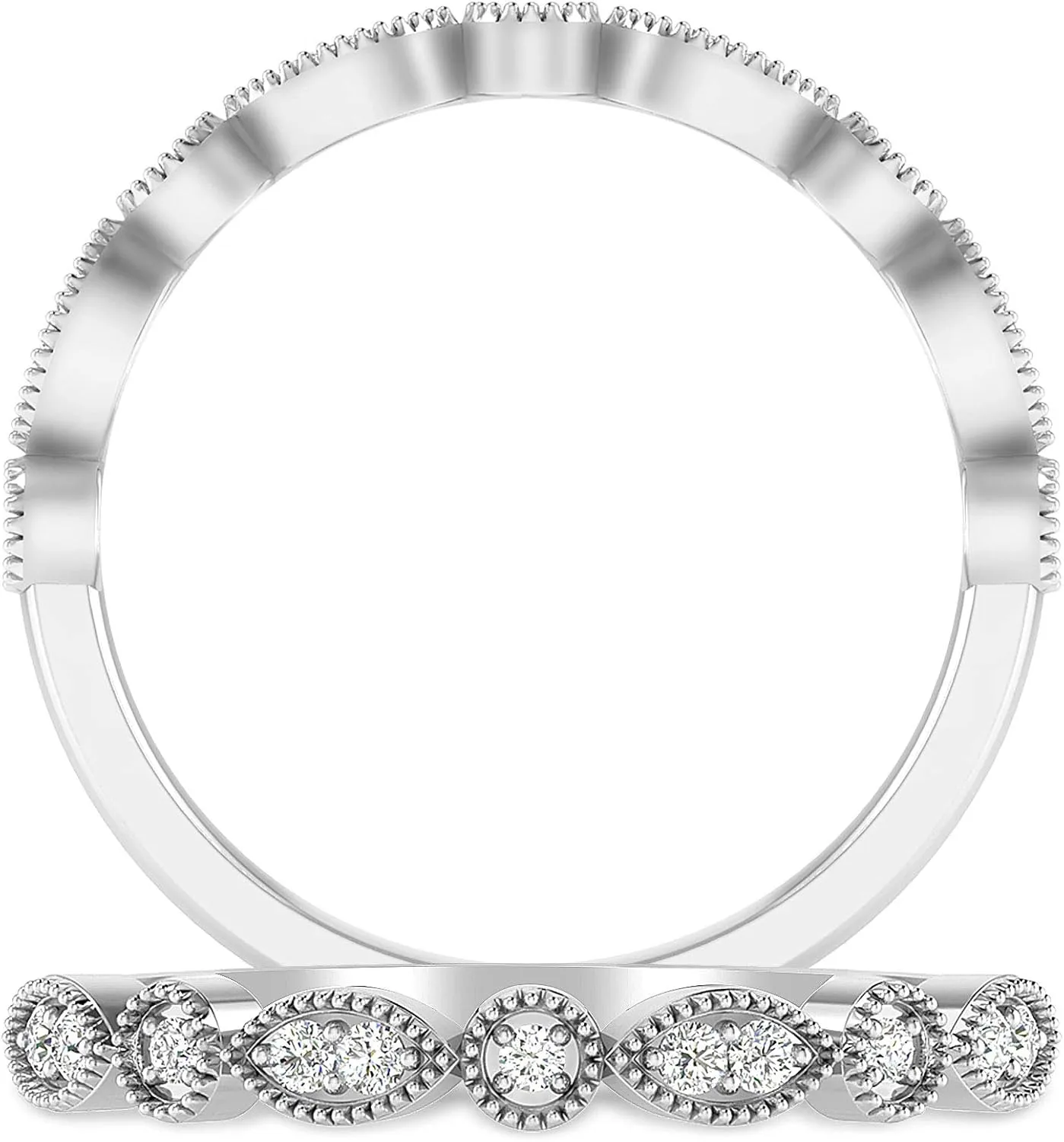 Inspereza 1/10 Carat 10kt Gold Round Diamond Petite Milgrain Wedding Anniversary Stackable Band. (H-I Color, I2-I3 Clarity)