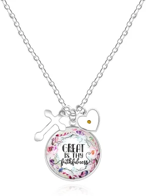 Inspirational Bible Verse Necklace with Cross and Heart Mustard Seed Pendant