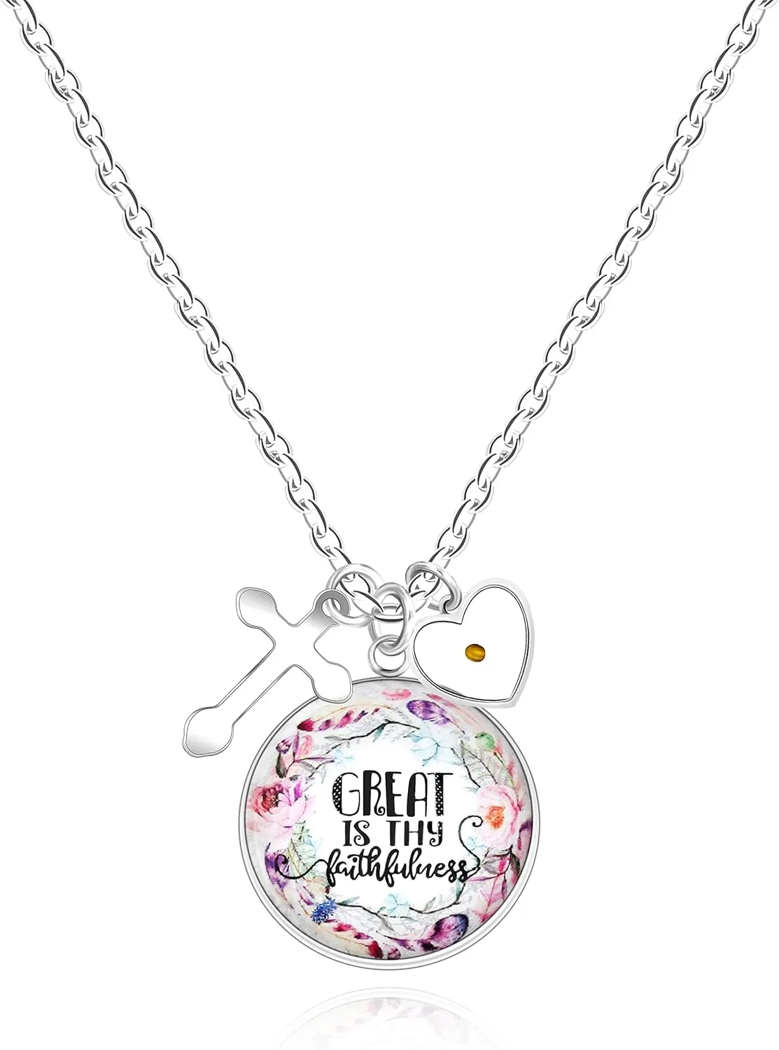  Inspirational Bible Verse Necklace with Cross and Heart Mustard Seed Pendant