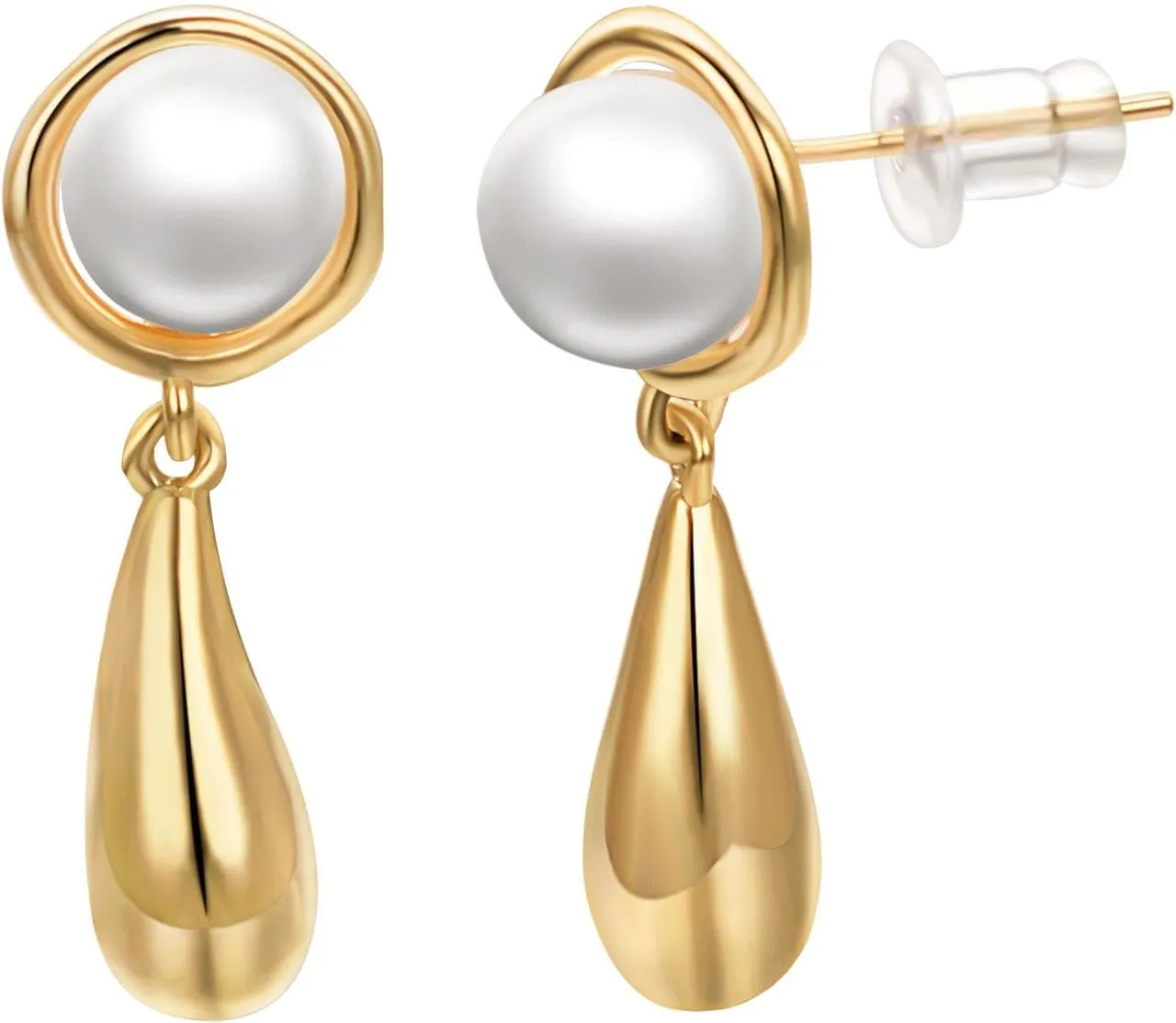 irokiy Pearl Drop Earrings for Women 18K Gold Plated Lightweight Hollow Dangle Earrings Hypoallergenic Jewelry