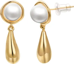 irokiy Pearl Drop Earrings for Women 18K Gold Plated Lightweight Hollow Dangle Earrings Hypoallergenic Jewelry