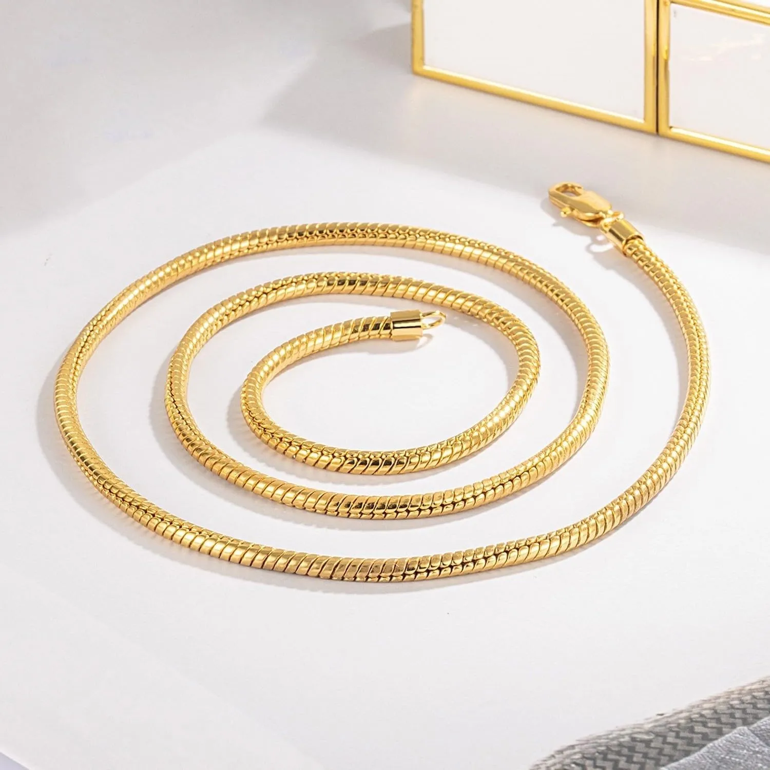 Italy 925 Sterling Silver Snake Chain Necklace Men & Women 3MM-4MM Rolo Link Round Chain Chokers 18 "20" 22 "24" 26 "28" 30" Unisex Fine Jewelry Gift