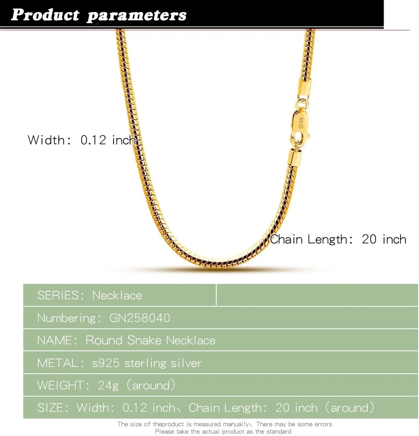 Italy 925 Sterling Silver Snake Chain Necklace Men & Women 3MM-4MM Rolo Link Round Chain Chokers 18 "20" 22 "24" 26 "28" 30" Unisex Fine Jewelry Gift