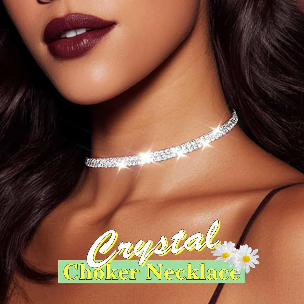 JAKAWIN Diamond Choker Necklace Silver Rhinestone Chokers Jewelry for Women