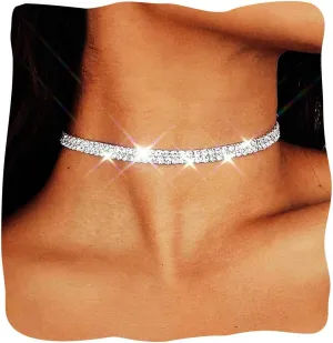 JAKAWIN Diamond Choker Necklace Silver Rhinestone Chokers Jewelry for Women