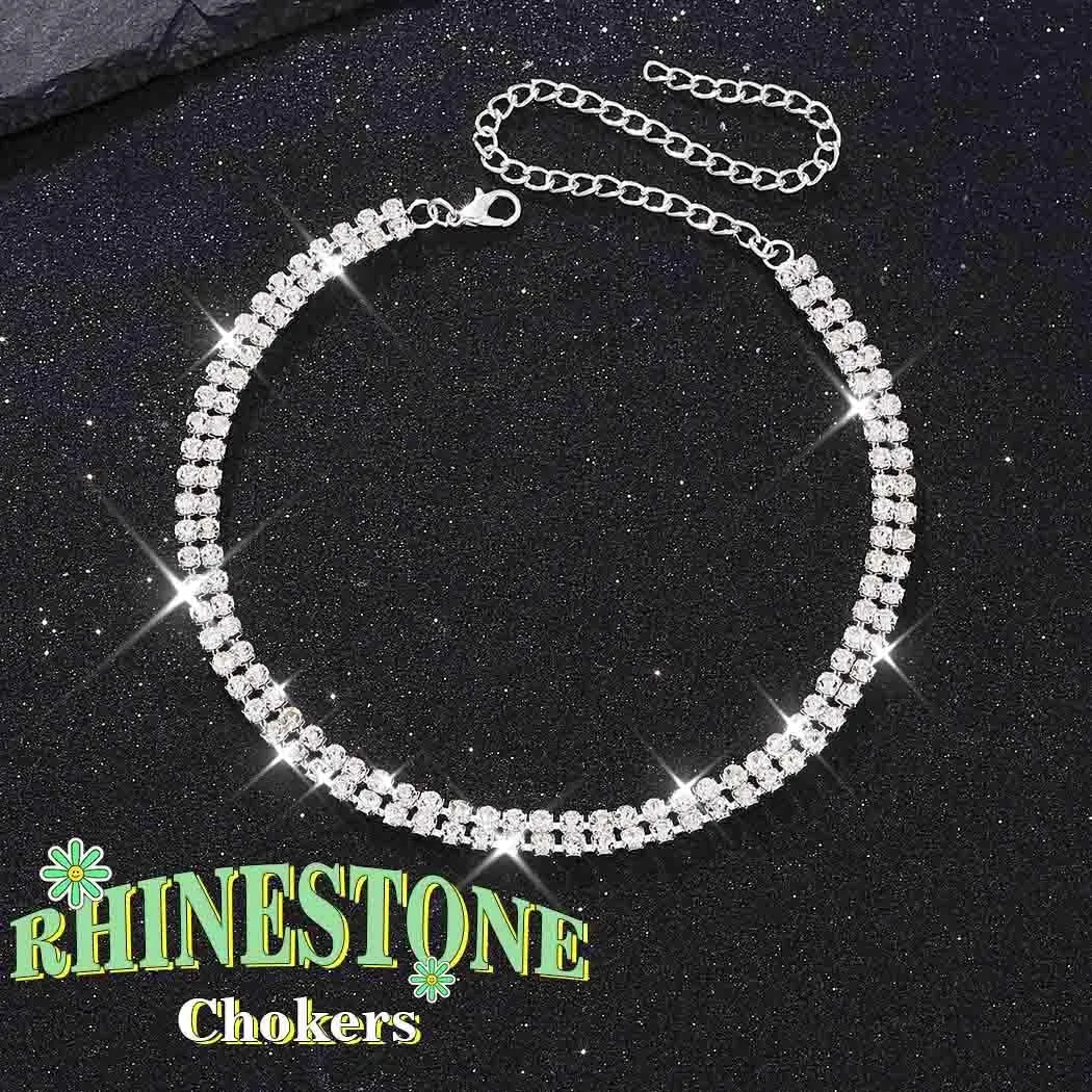 JAKAWIN Diamond Choker Necklace Silver Rhinestone Chokers Jewelry for Women