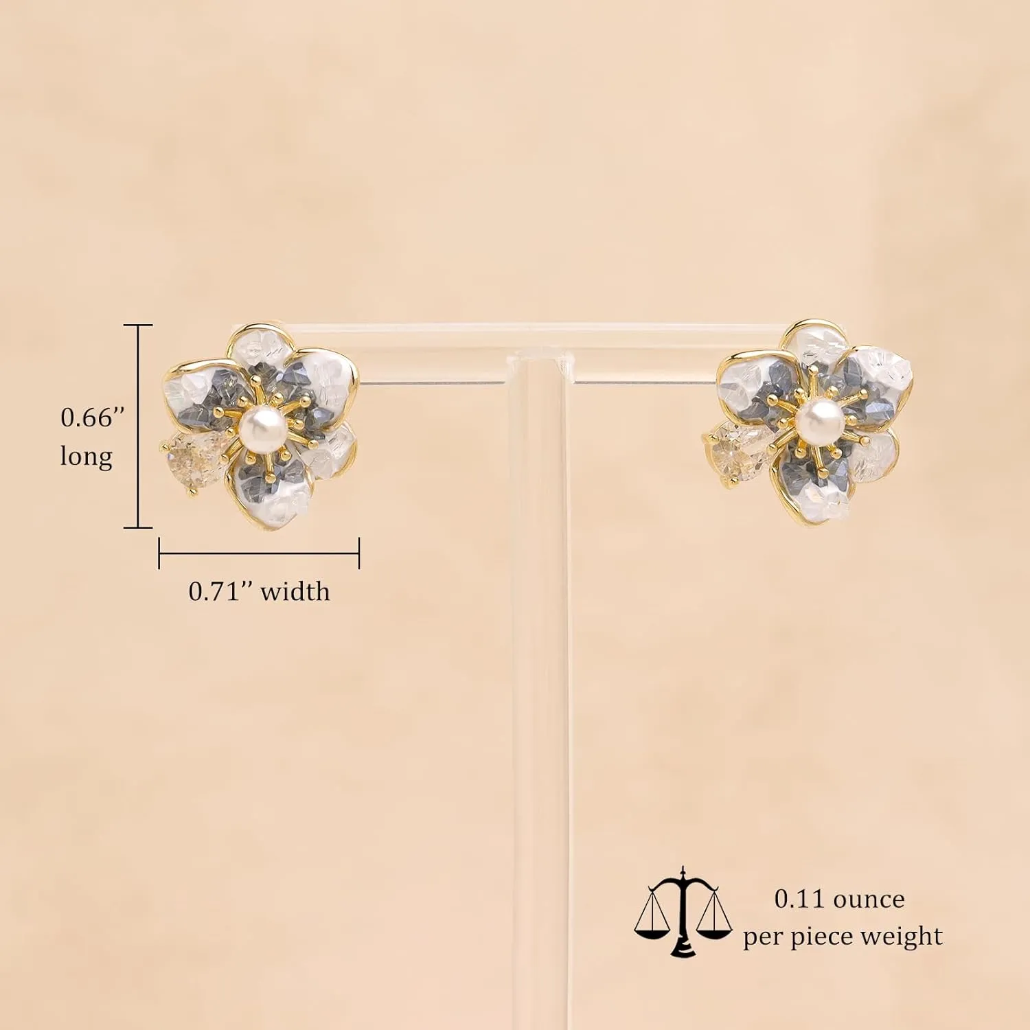 JeanBeau Pearl Flower Leaf Stud Earrings for Women Statement Cluster CZ Pearls Earing Gold Plated Sterling Silver Wedding Prom Birthday Fashion Jewelry Gift