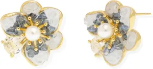 JeanBeau Pearl Flower Leaf Stud Earrings for Women Statement Cluster CZ Pearls Earing Gold Plated Sterling Silver Wedding Prom Birthday Fashion Jewelry Gift