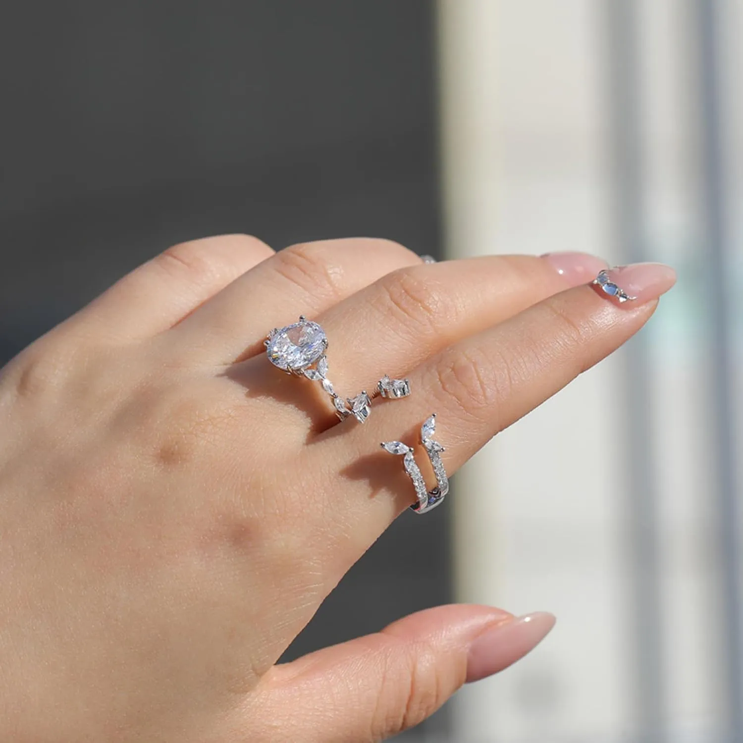 Jeulia 4.4CT Vintage Floral Butterfly Bridal Wedding Ring Set | Oval Cut CZ Stackable Engagement Rings | 925 Sterling Silver Promise Gift for Women, Brides with Gift Box