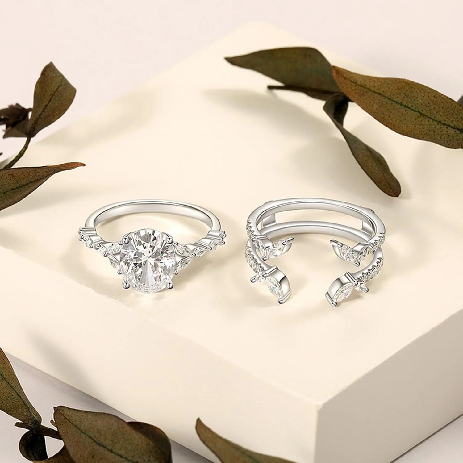 Jeulia 4.4CT Vintage Floral Butterfly Bridal Wedding Ring Set | Oval Cut CZ Stackable Engagement Rings | 925 Sterling Silver Promise Gift for Women, Brides with Gift Box