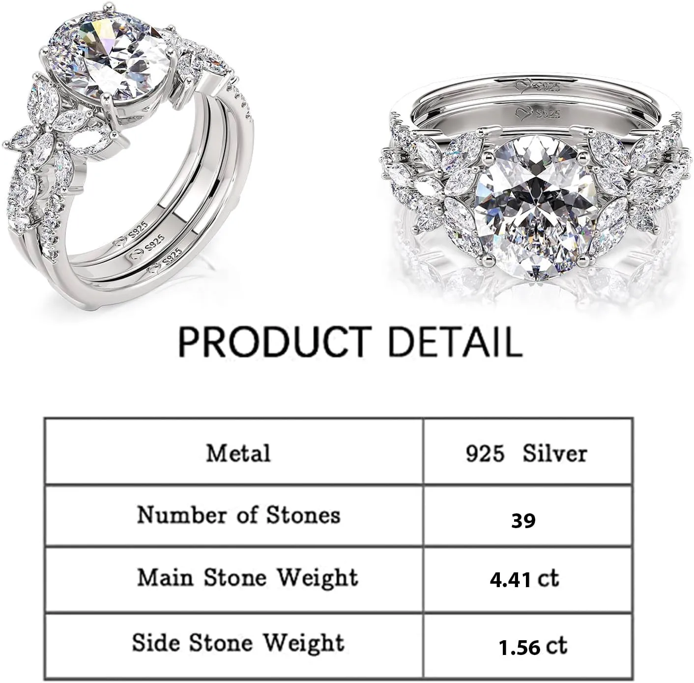 Jeulia 4.4CT Vintage Floral Butterfly Bridal Wedding Ring Set | Oval Cut CZ Stackable Engagement Rings | 925 Sterling Silver Promise Gift for Women, Brides with Gift Box