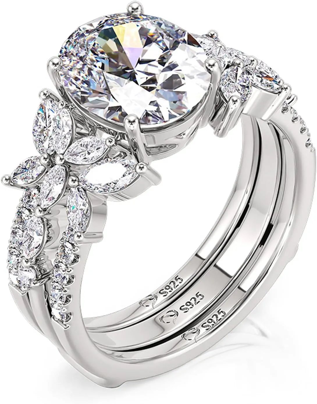 Jeulia 4.4CT Vintage Floral Butterfly Bridal Wedding Ring Set | Oval Cut CZ Stackable Engagement Rings | 925 Sterling Silver Promise Gift for Women, Brides with Gift Box