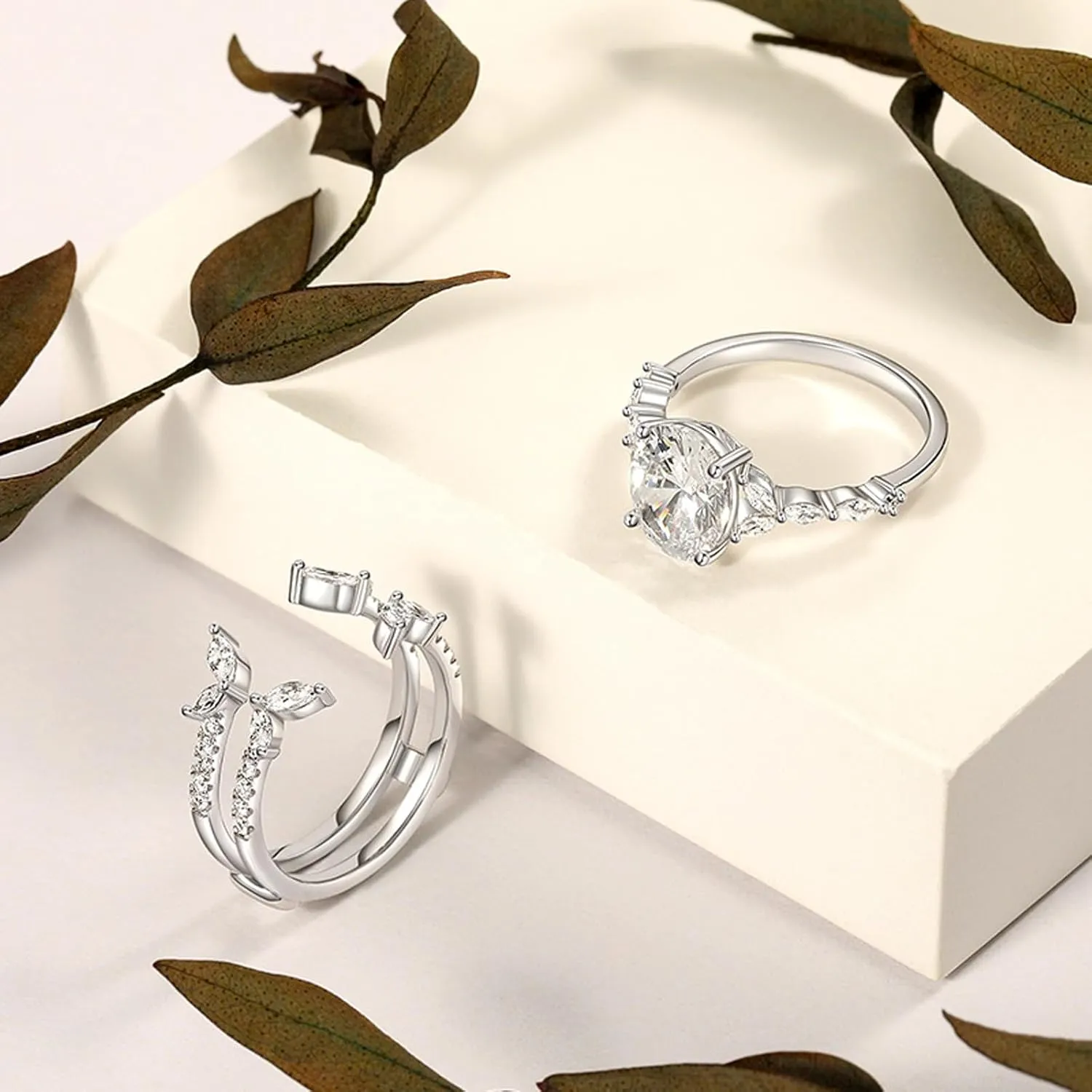 Jeulia 4.4CT Vintage Floral Butterfly Bridal Wedding Ring Set | Oval Cut CZ Stackable Engagement Rings | 925 Sterling Silver Promise Gift for Women, Brides with Gift Box
