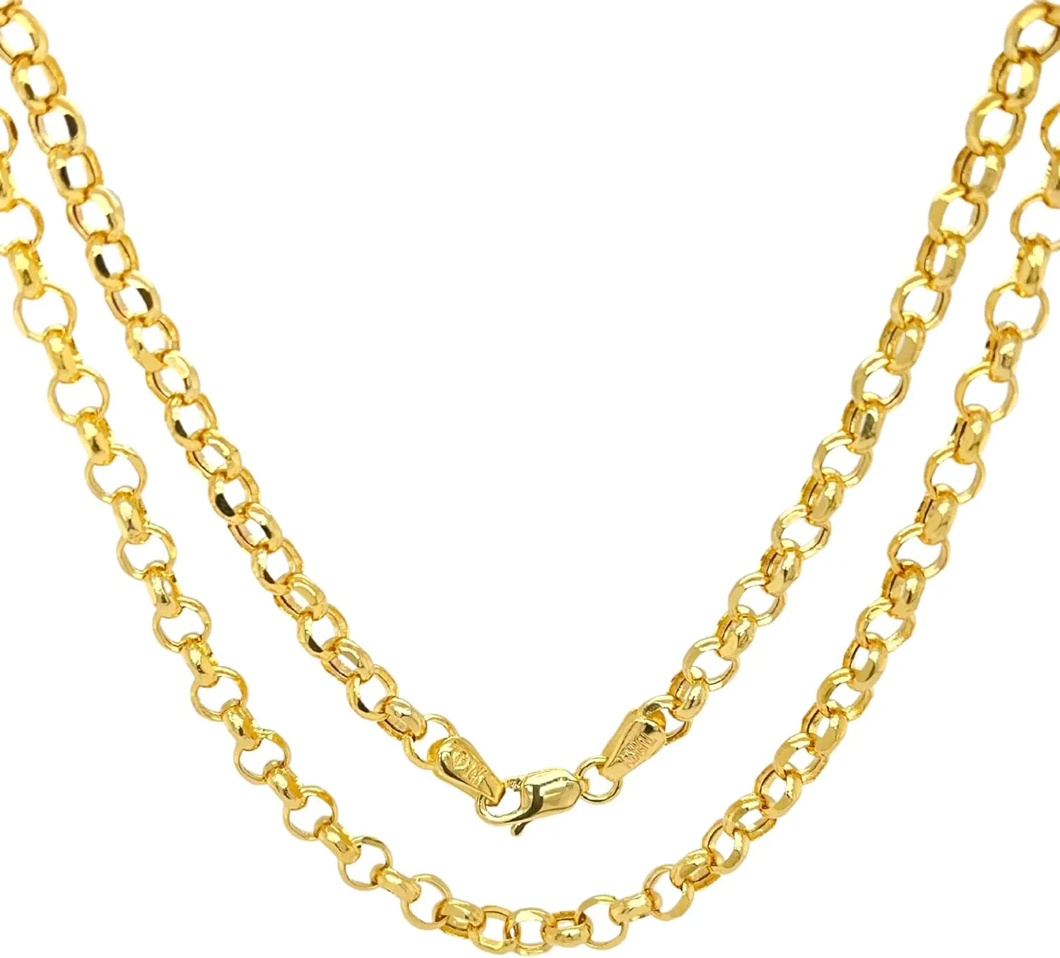 JEWELHEART 14K Yellow Real Gold Rolo Chain 1.9mm 2.5mm 2.8mm 3.75mm 4.2mm 5.2mm Diamond Cut Trendy Round Link Chain Pendant Necklace For Women with Lobster Clasp 16" 18" 20" 22" 24"