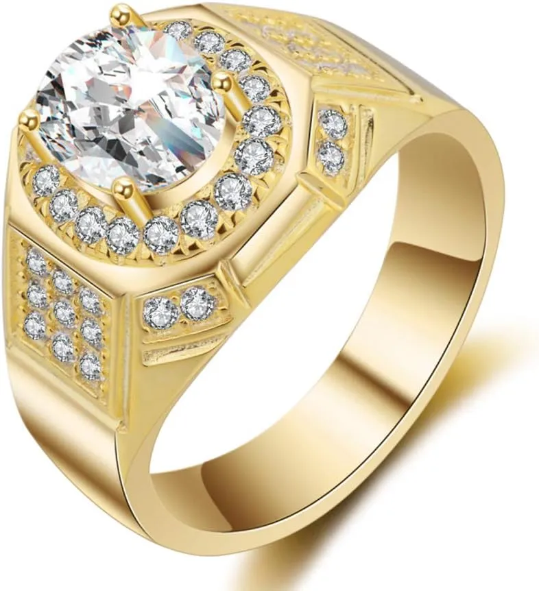 Jewelry 18k Gold Rings for Men AAA Cubic Zirconia Engagement Wedding Mens Ring