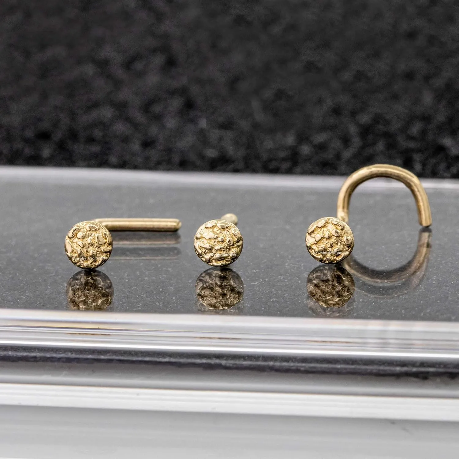 Jewelry Avalanche Solid 14K Yellow Gold Nugget Round Nose Stud, Round Shape Nose Ring 20G L-Bend, Ball-end, Nose Screw Stud, Unisex Nose Ring