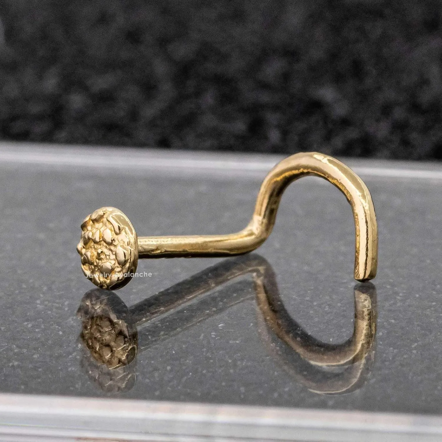 Jewelry Avalanche Solid 14K Yellow Gold Nugget Round Nose Stud, Round Shape Nose Ring 20G L-Bend, Ball-end, Nose Screw Stud, Unisex Nose Ring