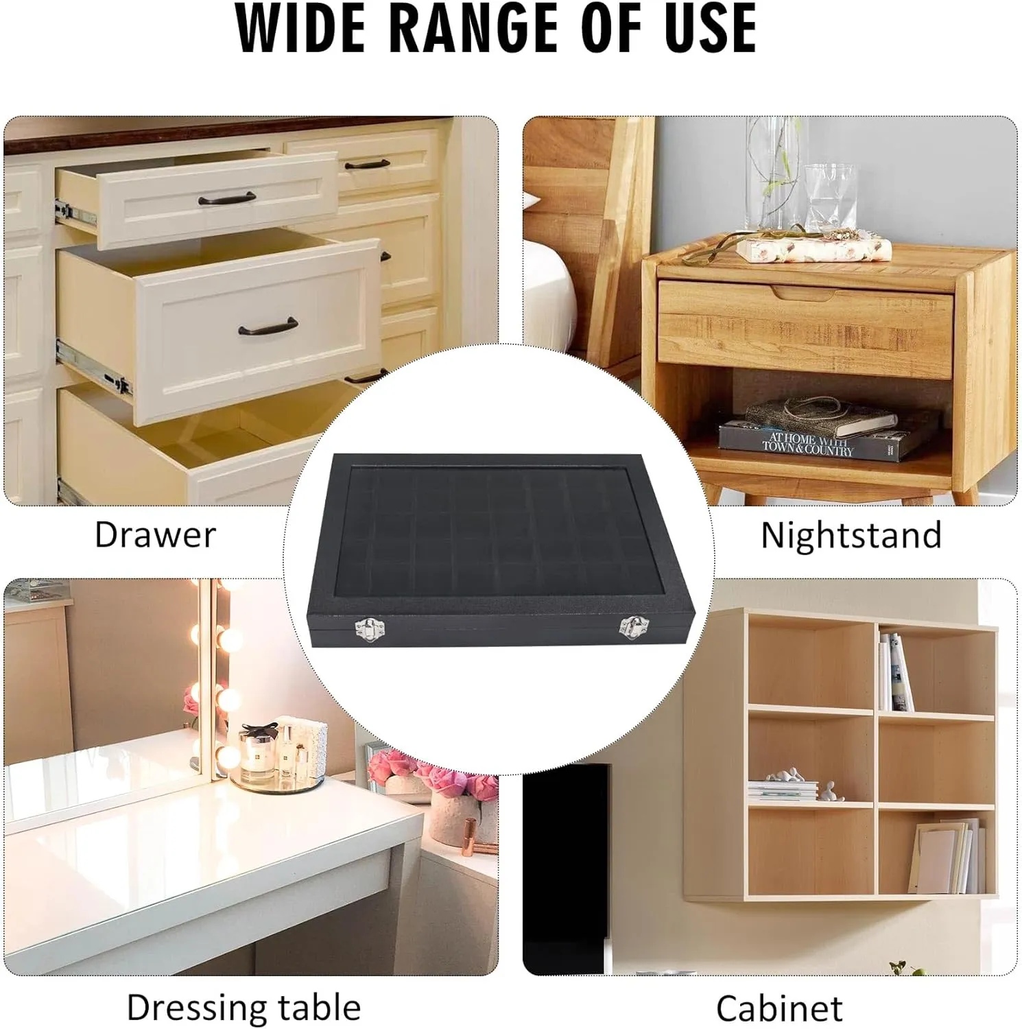 Jewelry Tray Organizer Box 48 Grid Jewelry Display Organizer Box with Transparent Lid Rings Earrings Necklaces Pendants Display Box Suitable for Women and Girls (48 Grid, Black)