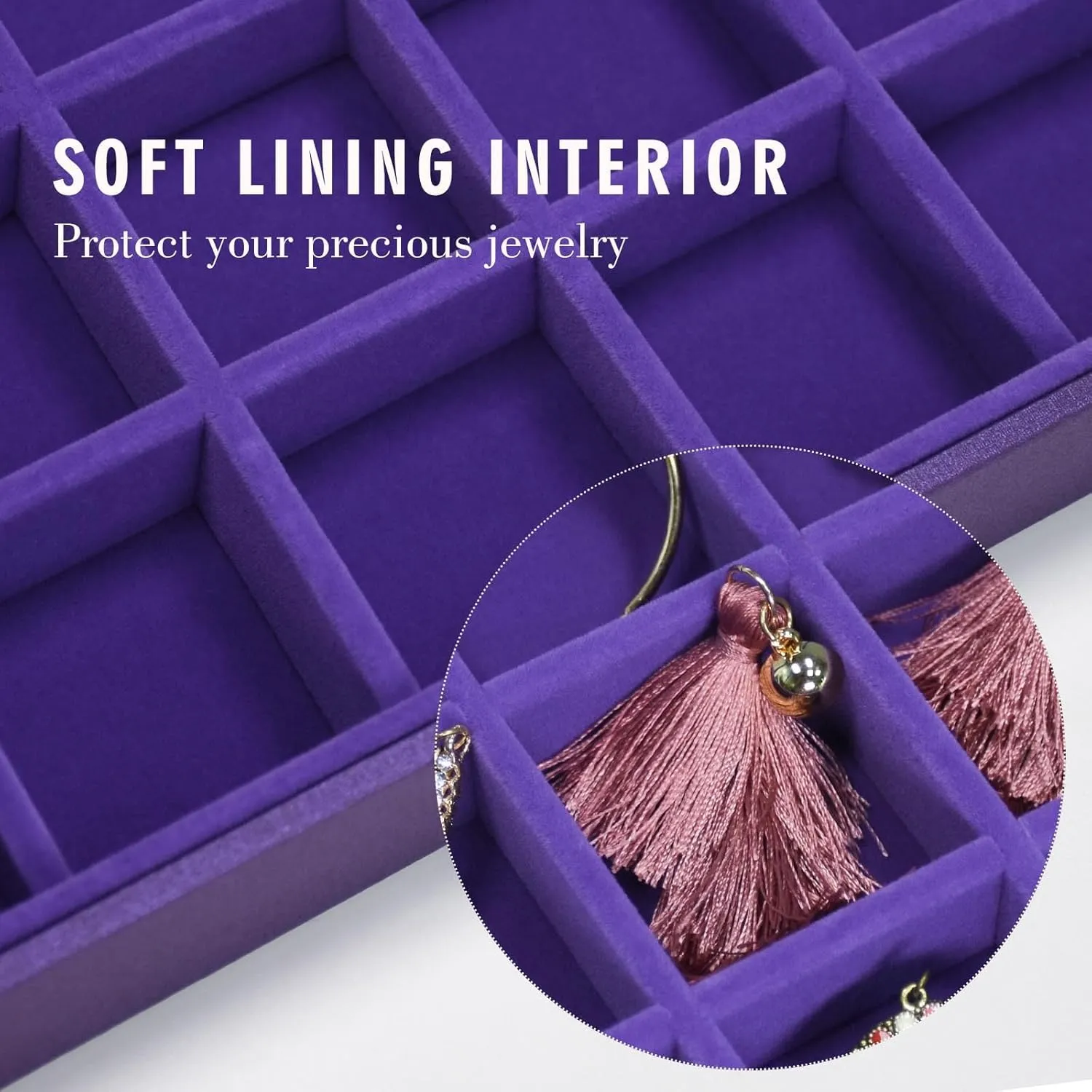 Jewelry Tray Organizer Box 48 Grid Jewelry Display Organizer Box with Transparent Lid Rings Earrings Necklaces Pendants Display Box Suitable for Women and Girls (48 Grid, Purple)