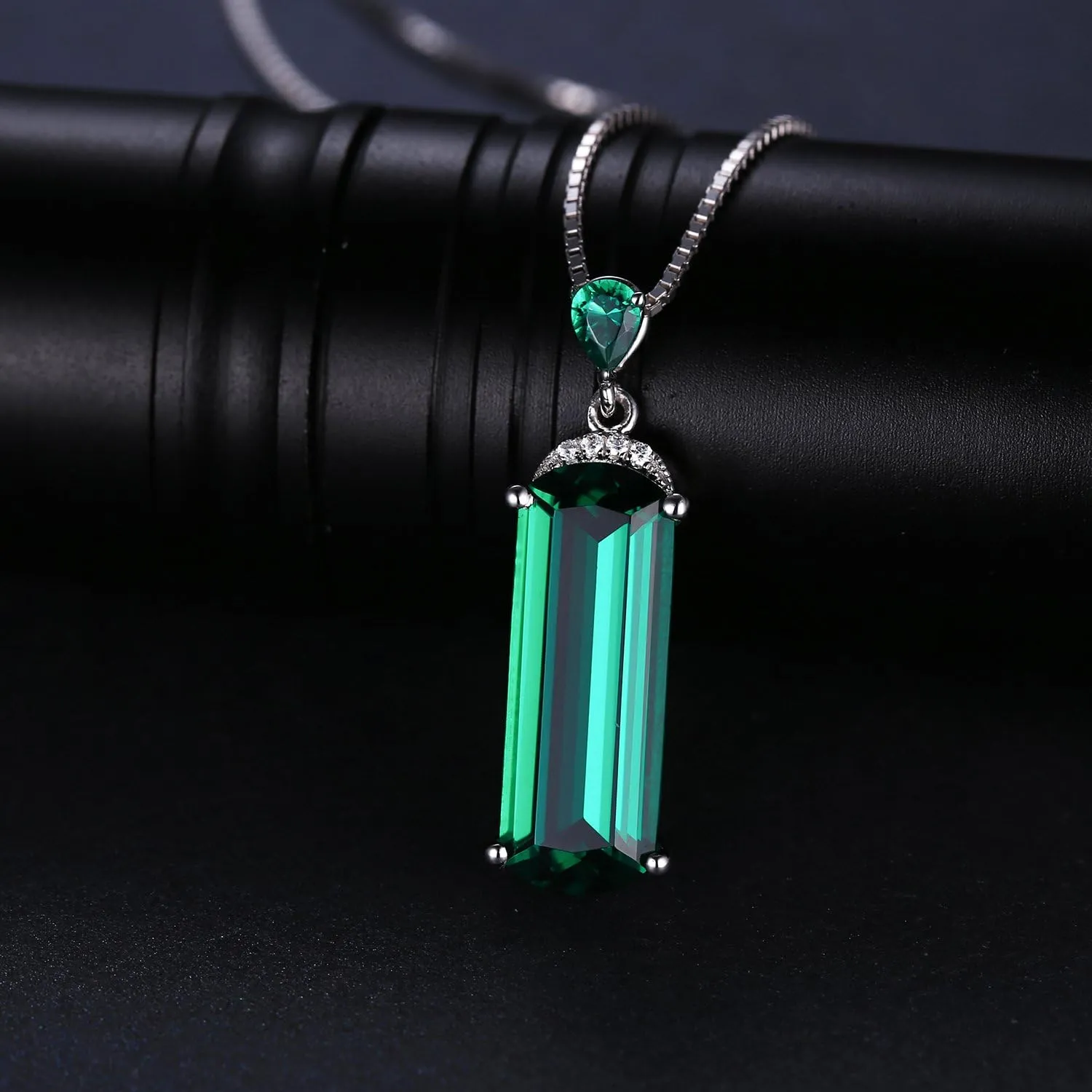 JewelryPalace 4.4ct Fancy Cut Simulated Green Nano Emerald Pendant Necklace for Women, 925 Sterling Silver White Yellow Rose Gold Plated Necklace, Fashion Gemstone Gift for Girl 18 Inches Chain