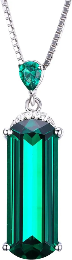 JewelryPalace 4.4ct Fancy Cut Simulated Green Nano Emerald Pendant Necklace for Women, 925 Sterling Silver White Yellow Rose Gold Plated Necklace, Fashion Gemstone Gift for Girl 18 Inches Chain