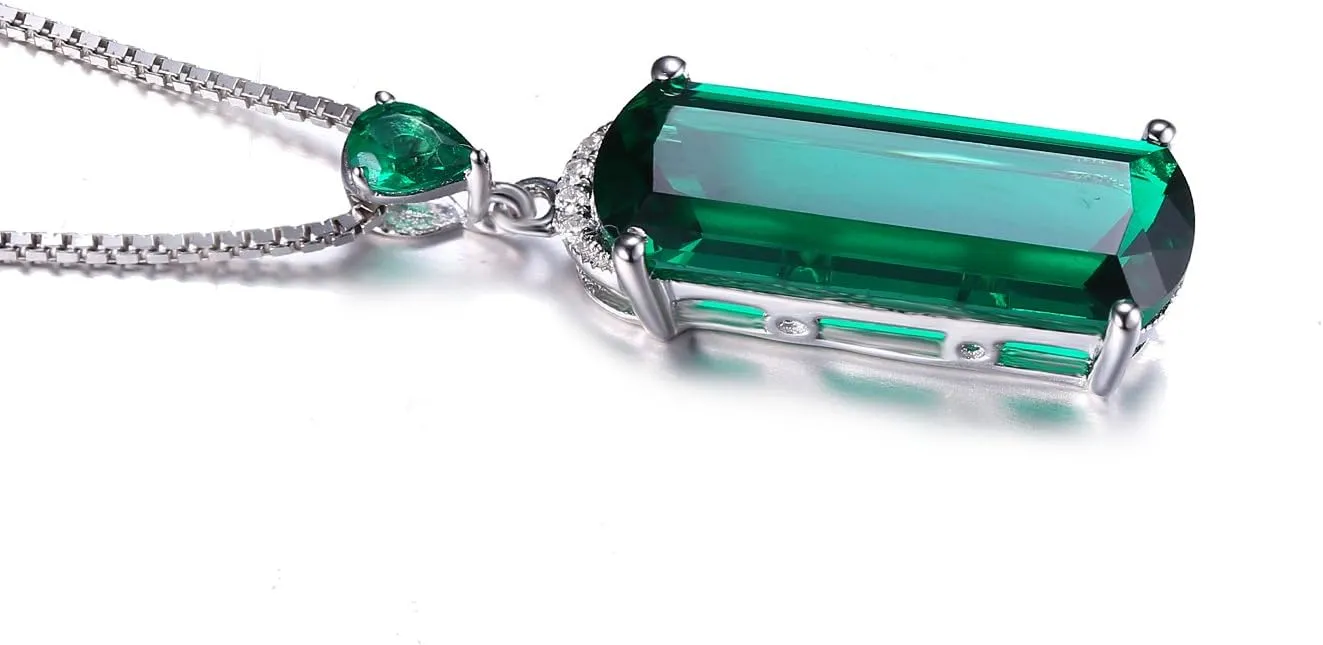 JewelryPalace 4.4ct Fancy Cut Simulated Green Nano Emerald Pendant Necklace for Women, 925 Sterling Silver White Yellow Rose Gold Plated Necklace, Fashion Gemstone Gift for Girl 18 Inches Chain