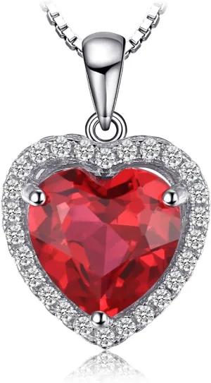 JewelryPalace Heart Of Ocean 3.9ct Created Red Ruby Halo Pendant Necklace for Women, Love Forever 14k White Yellow Rose Gold Plated 925 Sterling Silver Gemstone Jewelry Sets, 18 Inches Chain