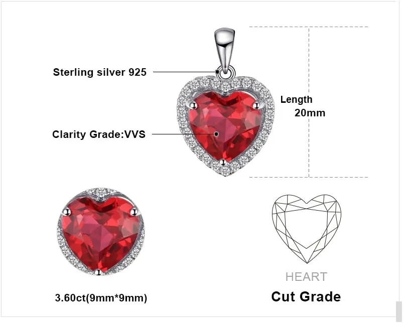 JewelryPalace Heart Of Ocean 3.9ct Created Red Ruby Halo Pendant Necklace for Women, Love Forever 14k White Yellow Rose Gold Plated 925 Sterling Silver Gemstone Jewelry Sets, 18 Inches Chain