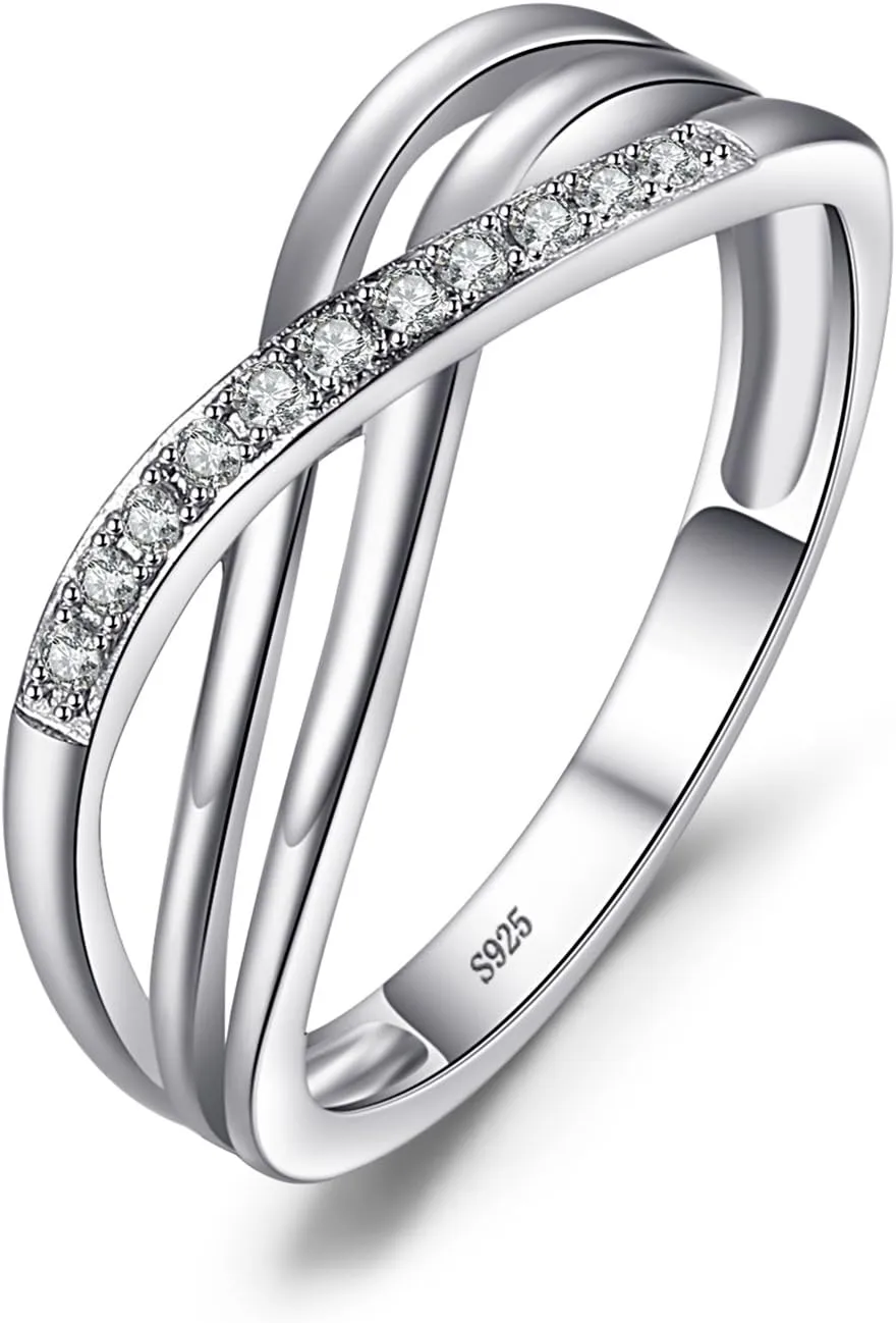 JewelryPalace Infinity Knot Cubic Zirconia Wedding Ring for Women, CZ 925 Sterling Silver 14K White Yellow Rose Gold Plated Promise Ring for Her Eternity Bands Jewelry Set