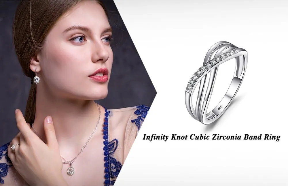 JewelryPalace Infinity Knot Cubic Zirconia Wedding Ring for Women, CZ 925 Sterling Silver 14K White Yellow Rose Gold Plated Promise Ring for Her Eternity Bands Jewelry Set