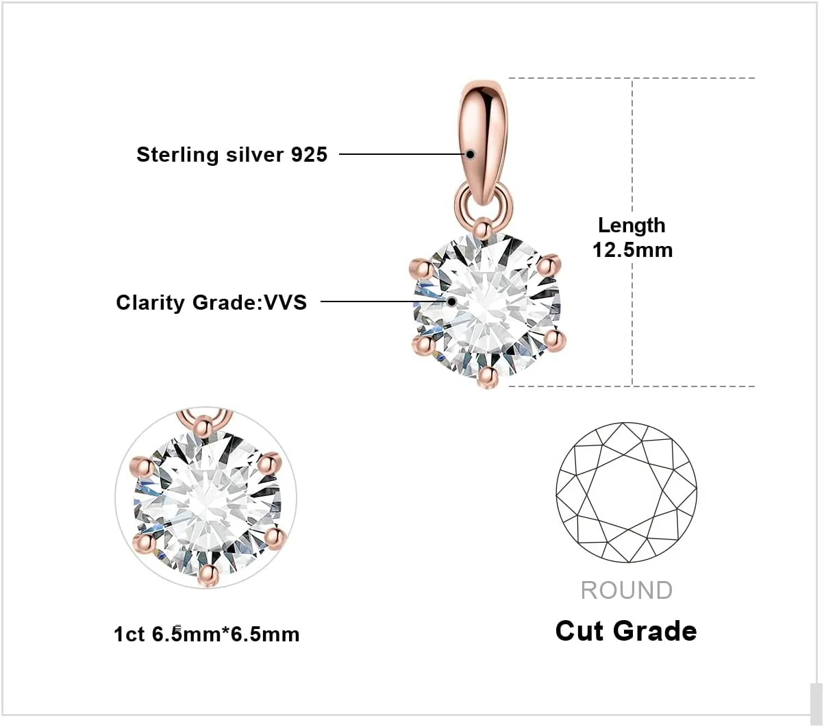 JewelryPalace Round 1ct 2ct 3ct Cubic Zirconia Solitaire Pendant Necklace for Women, 925 Sterling Silver 14k White Gold Plated Necklaces for Her, Classic Simulated Diamond Jewelry Set, 18 Inches chain
