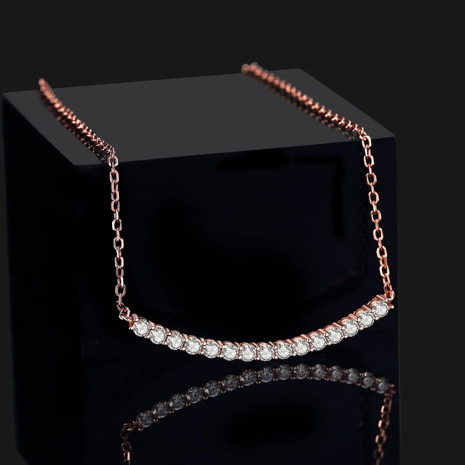 JewelryPalace Round Cut Moissanite Bar Collar Pendant Necklace for Women, 14K White Yellow Rose Gold Plated 925 Sterling Silver Necklaces for Her, Simulated Diamond 18 Inches Chain VVS D-F