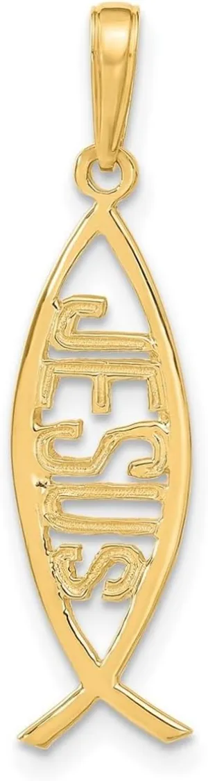 JewelryWeb 10k Gold Ichthus Animal Sealife Fish With Religious Faith Inspiration Jesus Pendant Necklace 32x8mm Wide-Pendant for Women