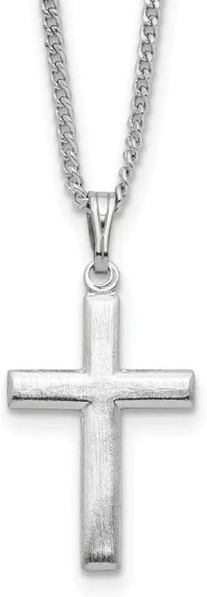 JewelryWeb Solid Satin Spring-Ring Rhodium Plated Medium Religious Faith Cross Necklace 18 Inch Pendant-Necklace for Women