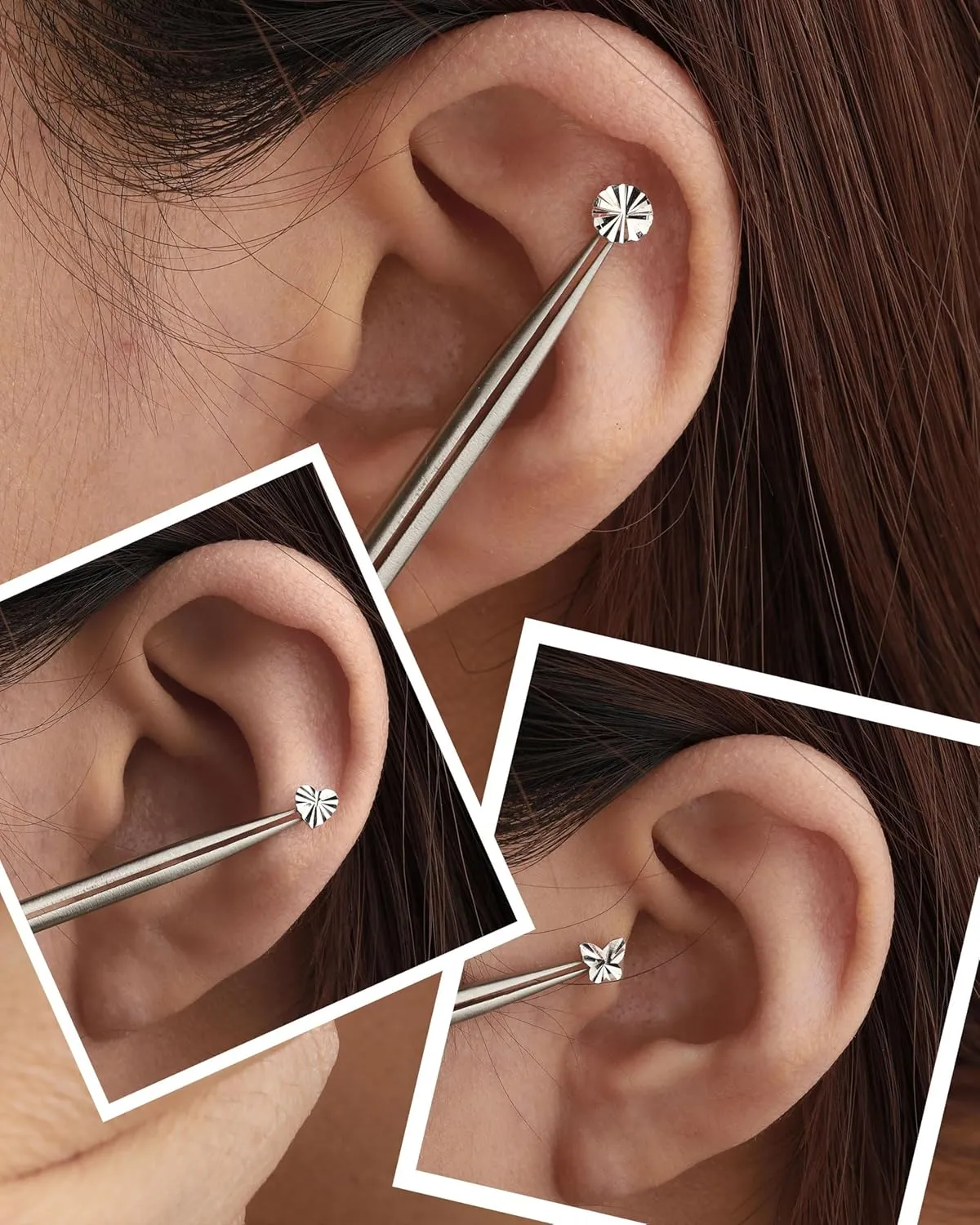 Jewseen 925 Sterling Silver Heart Cartilage Earring Internally Threaded Helix Earring Butterfly Conch Tragus Piercing Jewelry Nose Lip Stud Cut-Design Labret Stud for Women Men