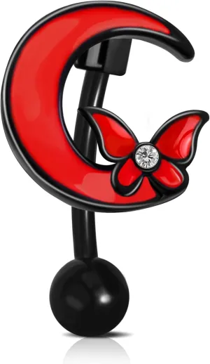 Jewseen Halloween 14G Reverse Belly Button Rings Vertical Drop Belly Ring Moon Butterfly Top Down Navel Ring Reverse Belly Piercing Jewelry Belly Button Piercing Navel Piercing Jewelry