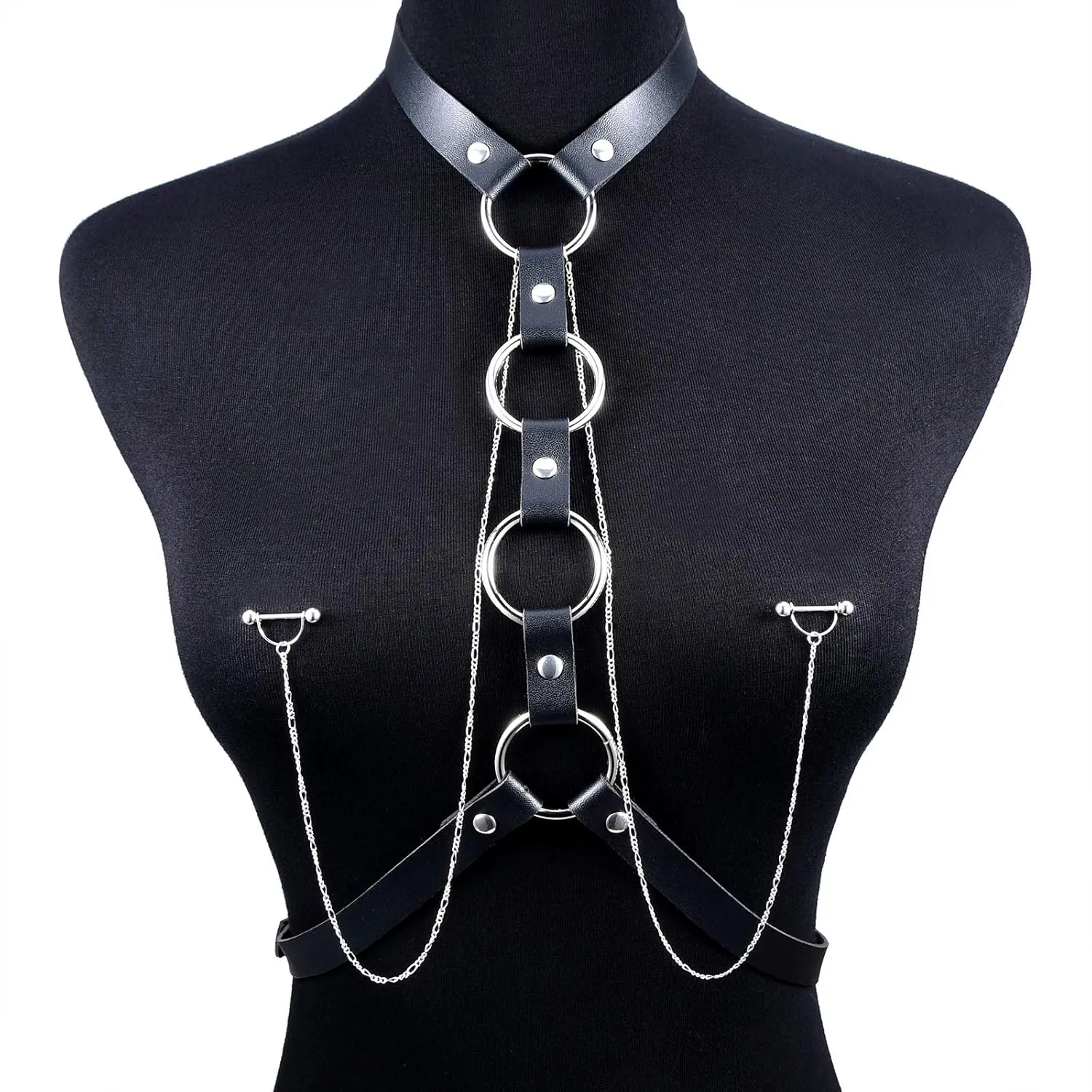 JFORYOU Nipple Ring with Choker Necklaces Stainless Steel Nipple Rings Chain Heart Cat Head Punk Chokers for Women Nipple Barbell Piercing Jewelry