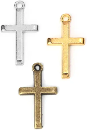 JGFinds Cross Crucifix Charm Pendants - 150 Pack (50 of each), 1 Inch x 1/2 Inch, Antiqued Silver/Bronze/Gold Tone, DIY Jewelry Making Supplies