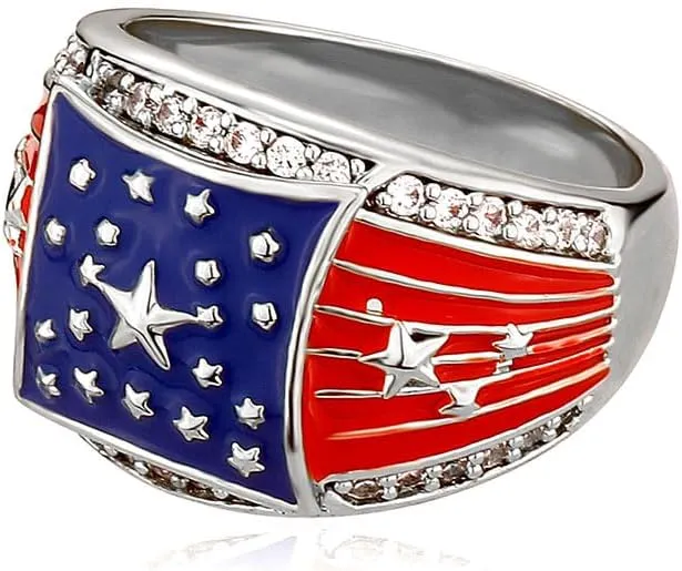 JINAO American Flag Rings for Men 14K Gold-Plated - Patriotic Chunky Ring with 5A Cubic Zirconia Border & Oil Painting Craft, Mens Fashion Jewelry 7-11