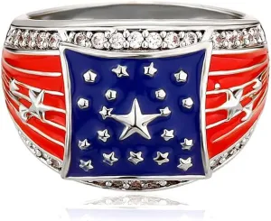 JINAO American Flag Rings for Men 14K Gold-Plated - Patriotic Chunky Ring with 5A Cubic Zirconia Border & Oil Painting Craft, Mens Fashion Jewelry 7-11