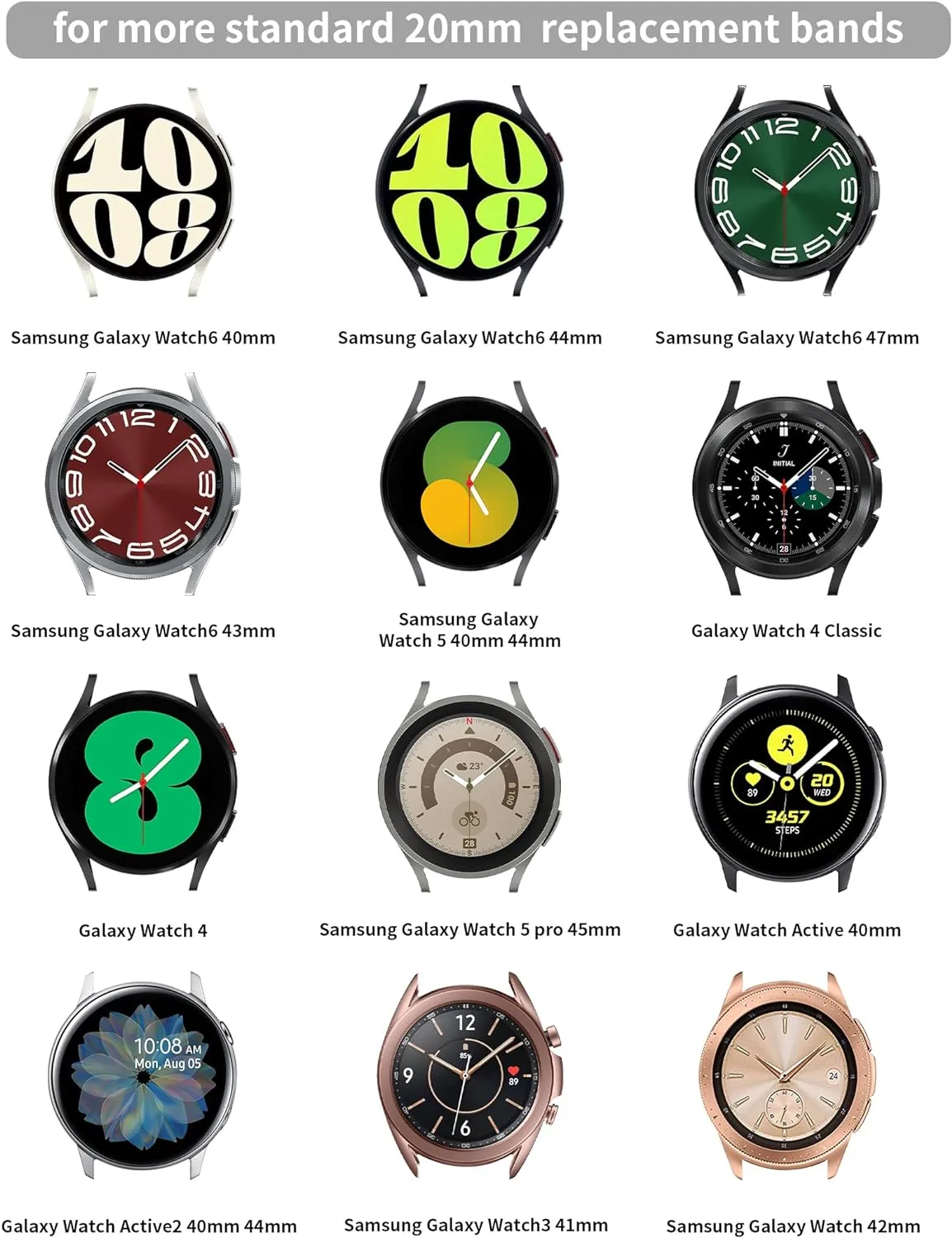 JOYOZY Women Girls Stylish Bands Compatible with Galaxy Watch 6/5/4/FE/7 40mm 44mm/Classic 42mm 43mm 46mm 47mm/Galaxy Watch Active 40mm/Active 2 40mm 44mm/Galaxy Watch 3 41mm/Garmin Vivoactive 3