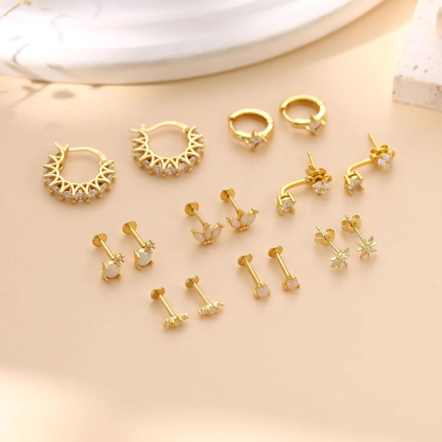 JSJOY Stud Earrings 14k Gold Stud Earrings Gifts for Women Cubic Zirconia Earrrings Hypoallergenic Hoop Earrings Dainty Jewelry