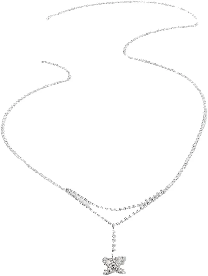 Jumwrit Bling Butterfly Waist Chain for Women Silver Rhinestone Body Chain Adjustable Belly Chain Costume Accessories